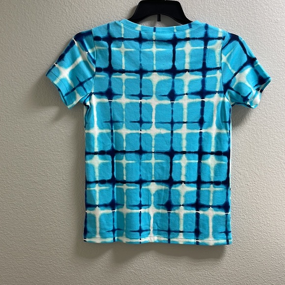 Karen Scott V-neck Front 4 buttons Short Sleeve Top Blue Navy White Stripes - Picture 13 of 13